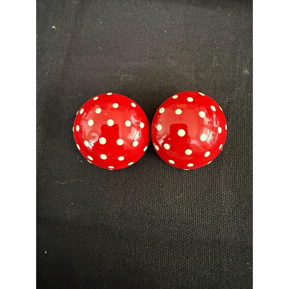 Vintage Red‎ Polka Dot Enamel Button Earrings